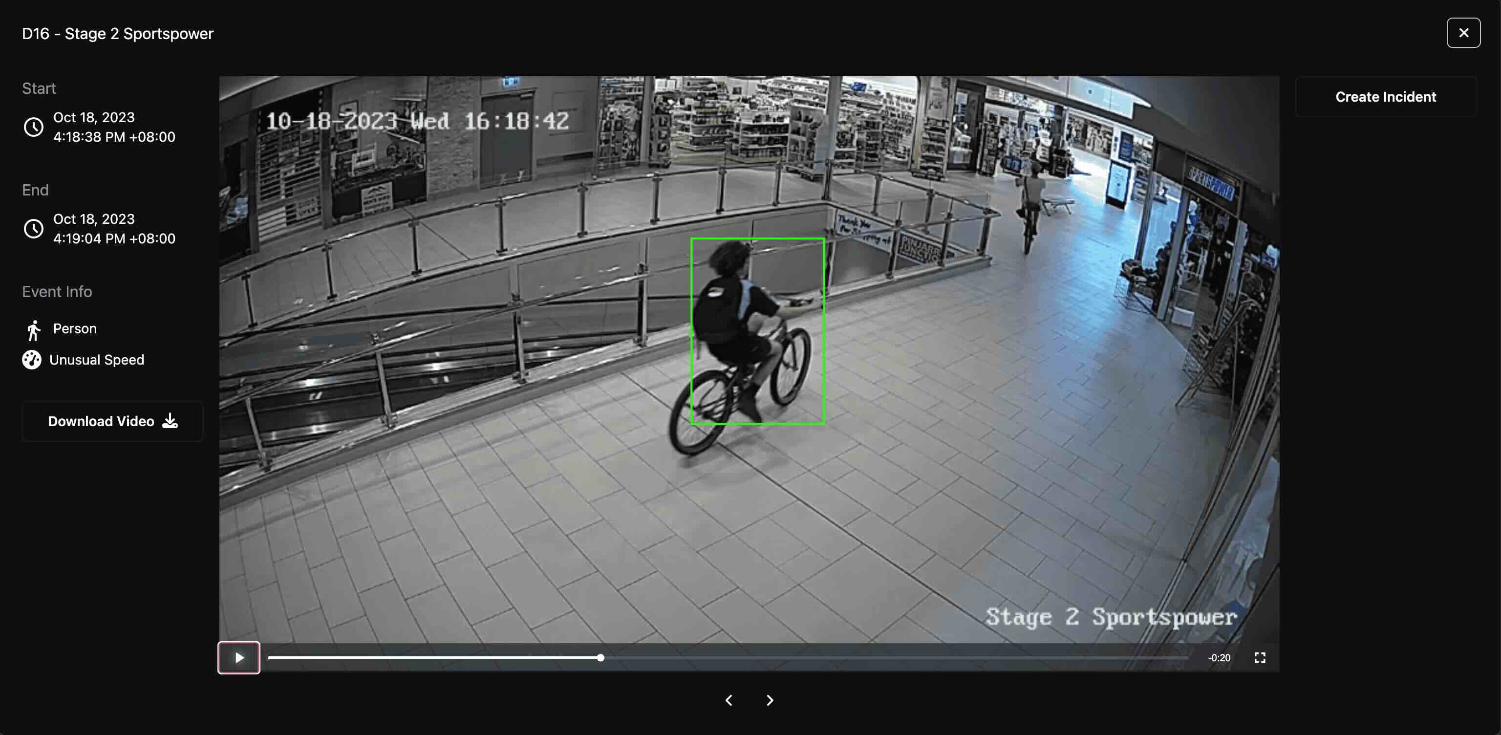 Person riding bike in mall at high speed